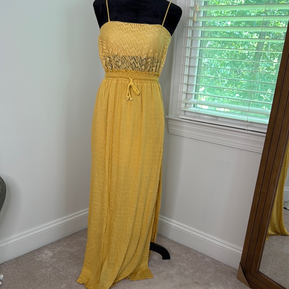 Promesa Yellow Ruched Tie Front Maxi Dress- NWOT